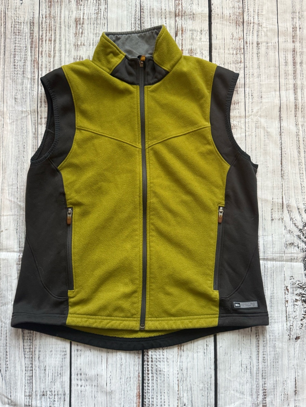 REI Olive Green and Black Fleece Vest - Full Zip Performance